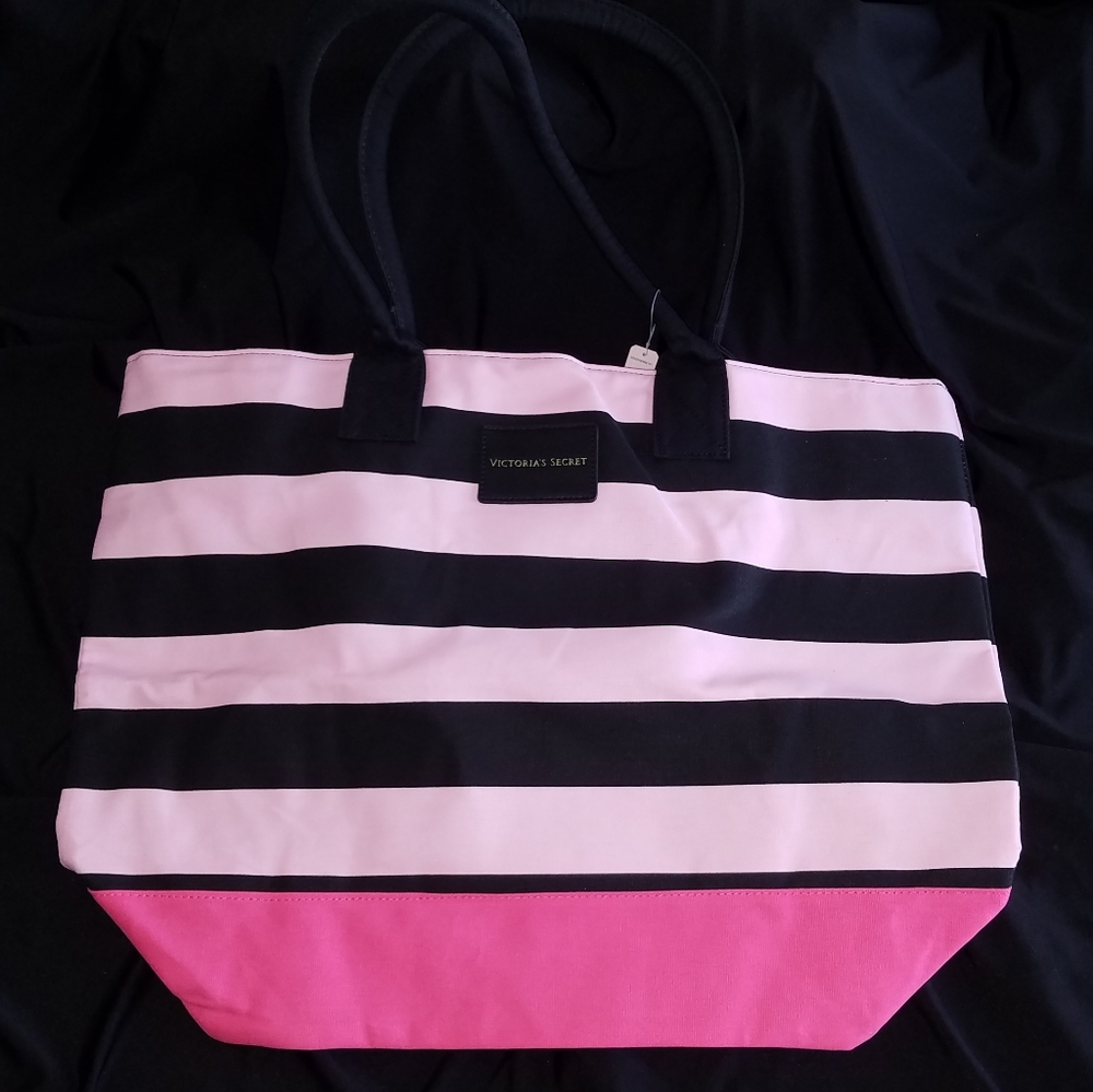 VICTORIA'S SECRET - NWT - canvas tote, pink/blk